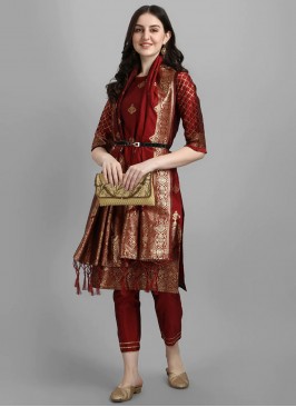 Intricate Jacquard Maroon Salwar Suit