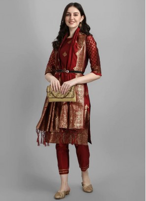 Intricate Jacquard Maroon Salwar Suit
