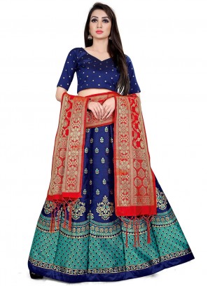 Intricate Navy Blue Jacquard Work Designer Lehenga Choli