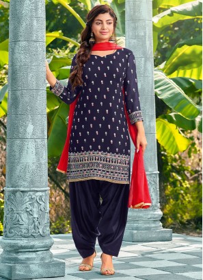 Intricate Navy Blue Patiala Salwar Suit