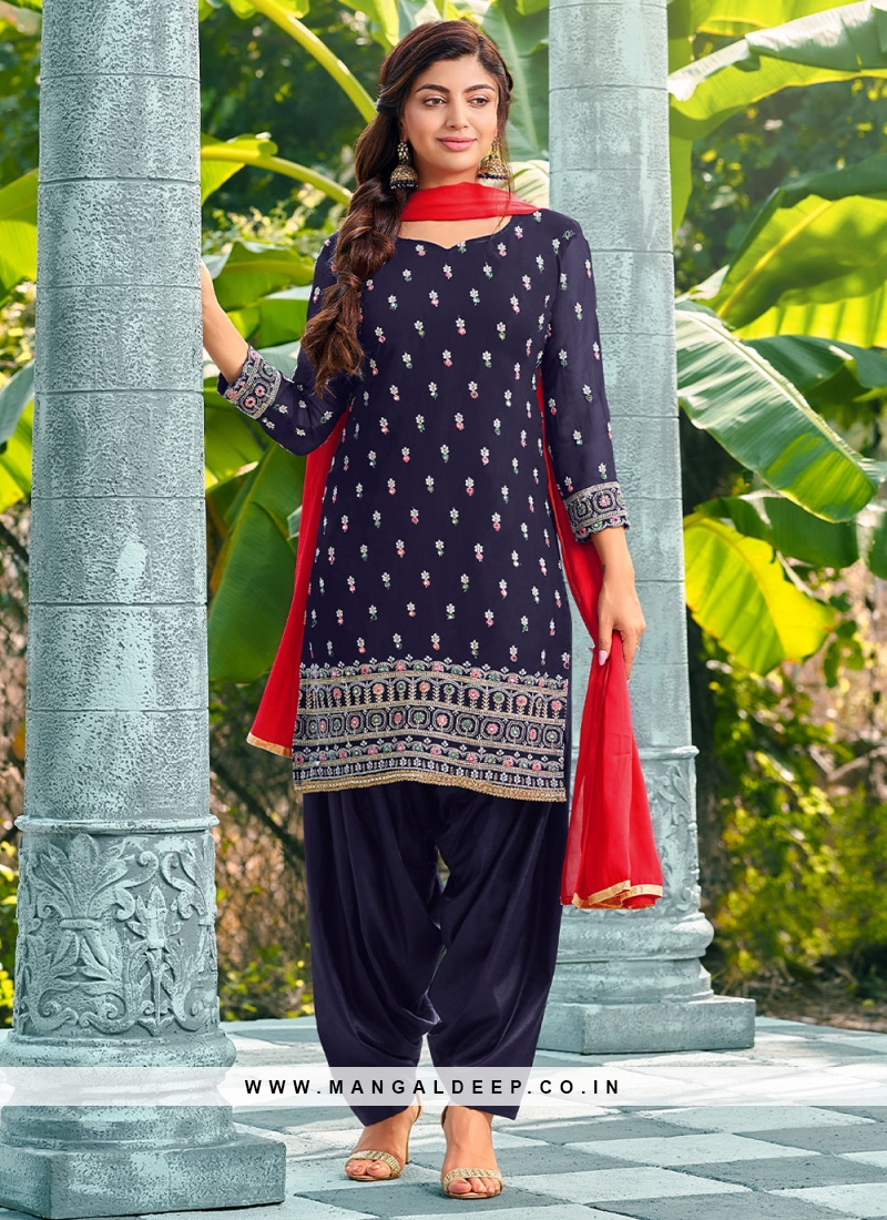 Navy Blue Colour Begum Designer Wholesale Pakistani Salwar Suit 2002 - The  Ethnic World