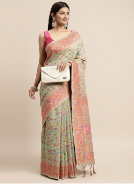 Intricate Woven Sea Green Cotton Silk Classic Saree