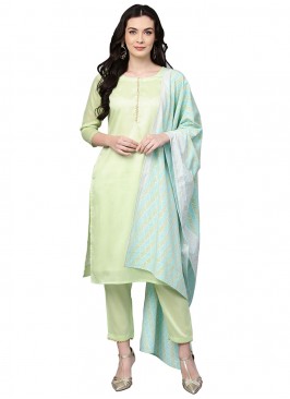 Intriguing Blended Cotton Plain Sea Green Readymade Salwar Suit