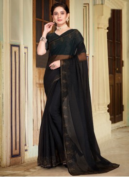 Intriguing Chiffon Black Trendy Saree