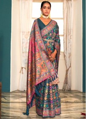 Intriguing Kashmiri Pashmina Grey Trendy Saree