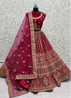 Intriguing Maroon Velvet Lehenga Choli