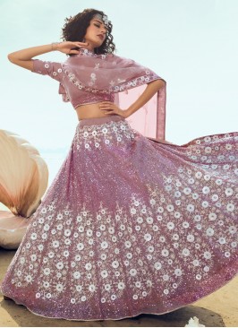 Intriguing Net Sequins Pink Trendy Lehenga Choli