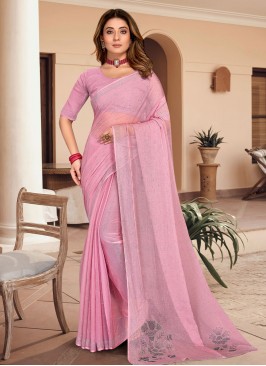 Intriguing Pink Chiffon Classic Saree