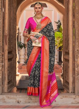 Intriguing Printed Multi Colour Silk Contemporary Saree