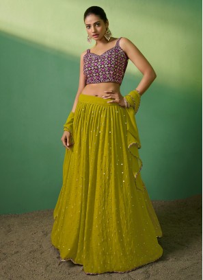 Intriguing Sequins Green Trendy Lehenga Choli