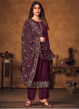 Intriguing Wine Georgette Palazzo Salwar Suit