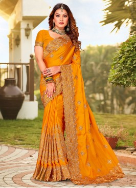 Intrinsic Mustard Zari Satin Trendy Saree