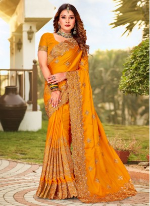 Intrinsic Mustard Zari Satin Trendy Saree