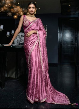 Intrinsic Satin Pink Woven Classic Saree
