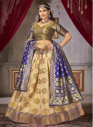 Invaluable Cream Jacquard Silk Lehenga Choli