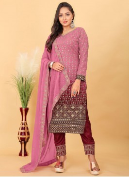 Invaluable Faux Georgette Hot Pink Pant Style Suit