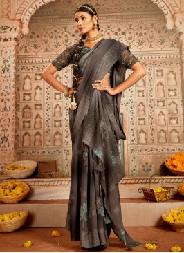 Invaluable Grey Mehndi Classic Saree