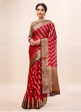 Invaluable Red Woven Trendy Saree