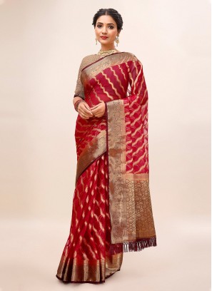 Invaluable Red Woven Trendy Saree