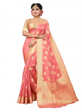 Invaluable Weaving Pink Organza Trendy Saree