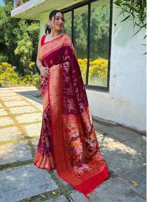 Invigorating Burgundy Contemporary Style Saree