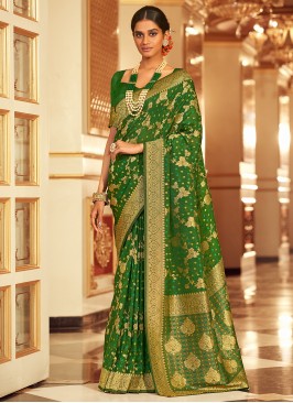 Invigorating Chiffon Jacquard Work Green Trendy Saree