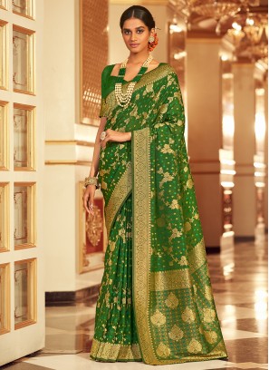 Invigorating Chiffon Jacquard Work Green Trendy Saree