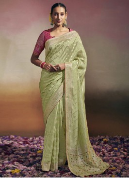 Invigorating Green Faux Georgette Trendy Saree