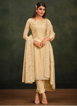 Invigorating Organza Embroidered Beige Salwar Kameez