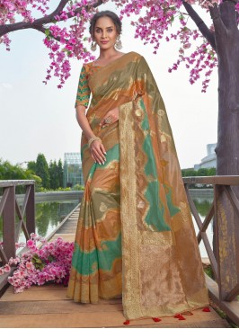 Invigorating Organza Multi Colour Woven Contemporary Style Saree