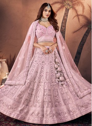 Invigorating Pink Handwork Trendy Lehenga Choli