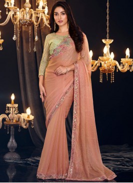 Invigorating Shimmer Georgette Peach Embroidered T