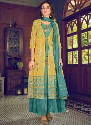 Irresistible Embroidered Yellow Chanderi Silk Designer Suit