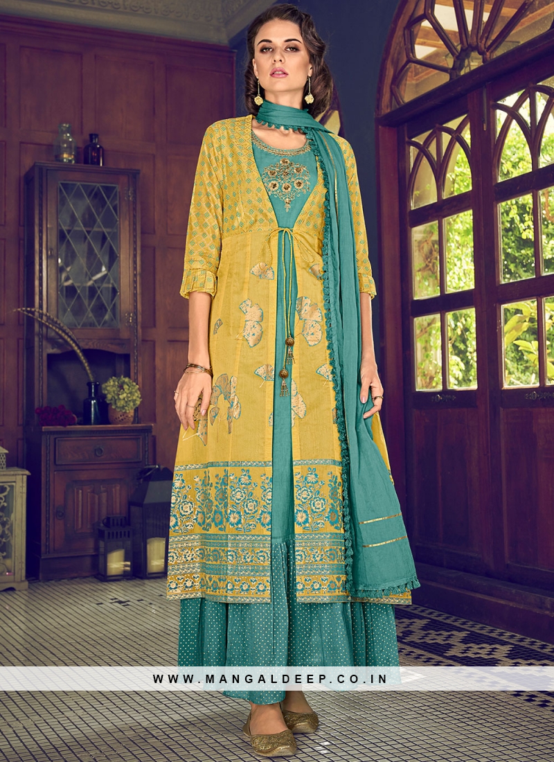 Irresistible Embroidered Yellow Chanderi Silk Designer Suit