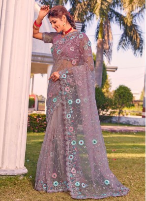 Irresistible Grey Net Classic Saree