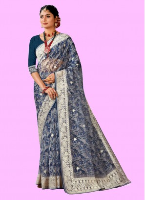 Irresistible Navy Blue Organza Classic Saree