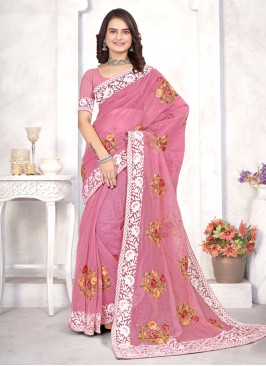 Irresistible Organza Embroidered Pink Trendy Saree