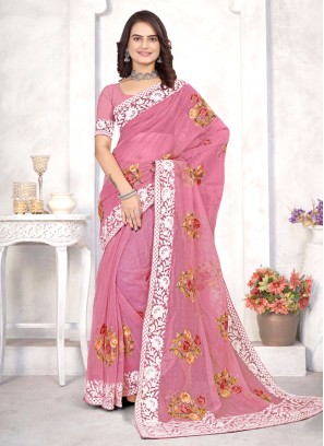 Irresistible Organza Embroidered Pink Trendy Saree