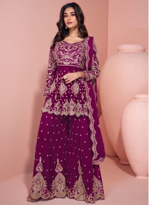 Irresistible Purple Pure Georgette Sharara Set