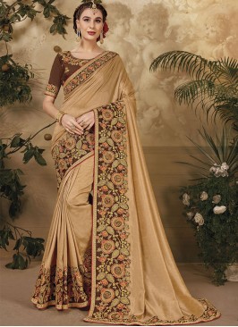 Irresistible Vichitra Silk Thread Work Beige Class