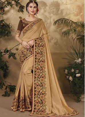 Irresistible Vichitra Silk Thread Work Beige Classic Saree