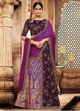 Jacquard Embroidered Contemporary Saree in Purple