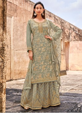 Jacquard Green Resham Salwar Suit