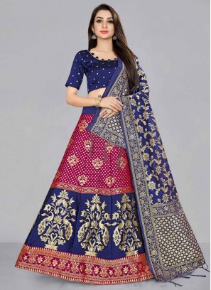 Jacquard Jacquard Work Magenta and Navy Blue A Line Lehenga Choli