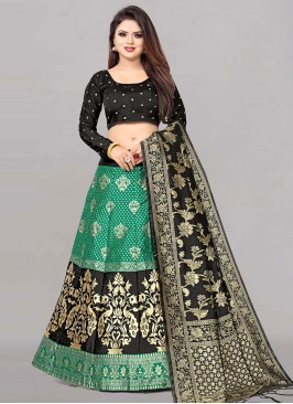 Jacquard Jacquard Work Trendy Lehenga Choli in Black and Rama