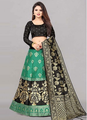 Jacquard Jacquard Work Trendy Lehenga Choli in Black and Rama