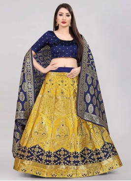 Jacquard Mustard Jacquard Work A Line Lehenga Choli