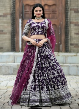 Jacquard Purple Designer Lehenga Choli