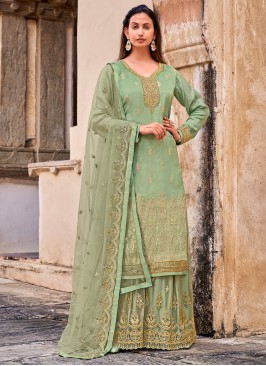 Jacquard Salwar Kameez in Green