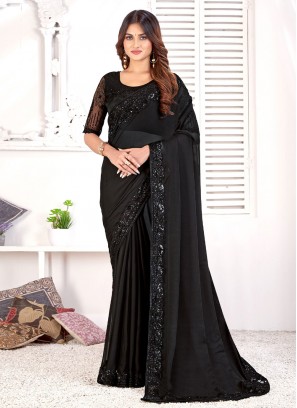 Jacquard Silk Black Resham Classic Saree